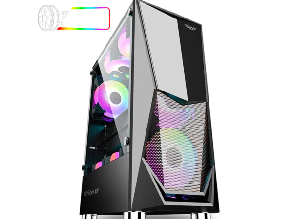 Armageddon Tritron 1 Dual Chamber Tempered Glass Side Panel Gaming PC Chassis Case | Free 3 ARGB Fan