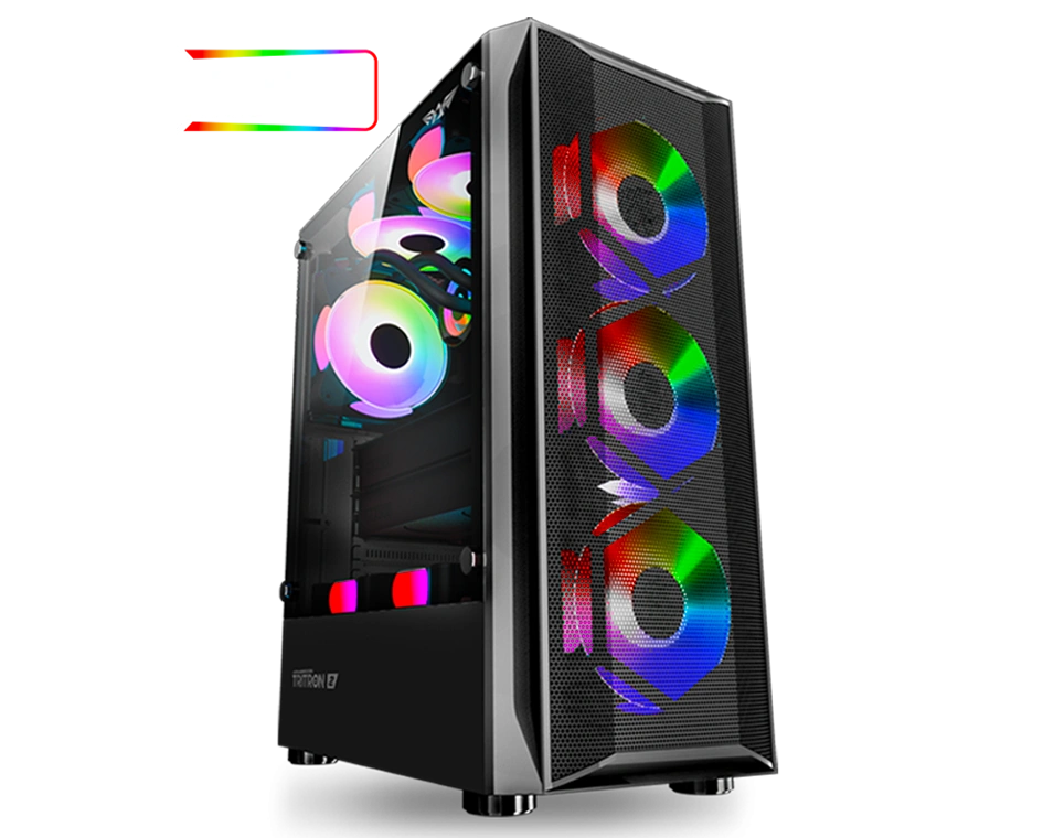 CASARM0014-BLACK-ATX-2-1.webp Armaggeddon Tritron 2 Dual Chamber Tempered Glass Side Panel Gaming PC Chassis Case | Free 3 ARGB Fan - Image 1
