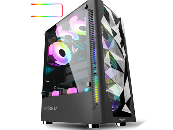 Armaggeddon Tritron 3 Dual Chamber Tempered Glass Side Panel Gaming PC Chassis Case | Free 3 ARGB Fan