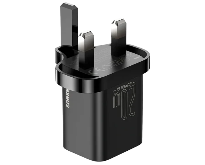 Baseus 20W Super Si Quick Charger 1C UK Black With Baseus Simple Wisdom Data Cable - Image 2